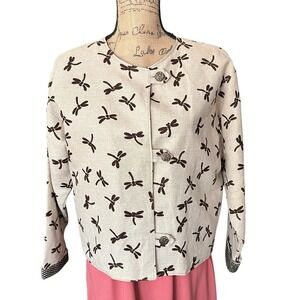 Handmade Dragonfly Cropped Jacket Women L* Reversible Prairie Whimsy Long Sleeve